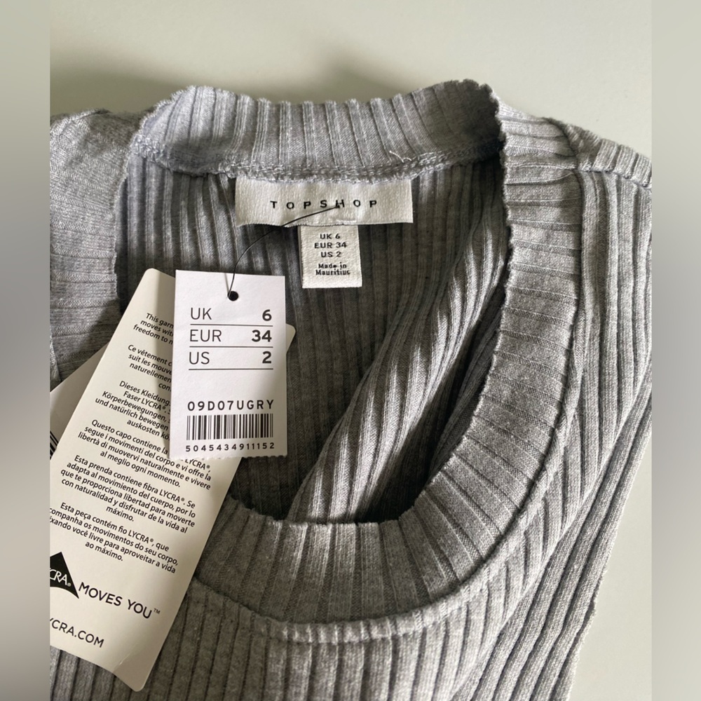 Topshop Grey Ribbed Tank Top Size 2 - Picture 5 of 7